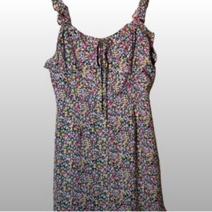 Lulus Livi Black Floral Print Ruffled Skater Mini Dress Size Large Boho Parisian